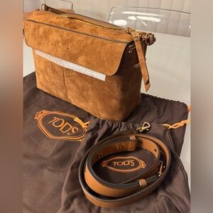 Tod's T Case Bauletto in Brown Suede Small